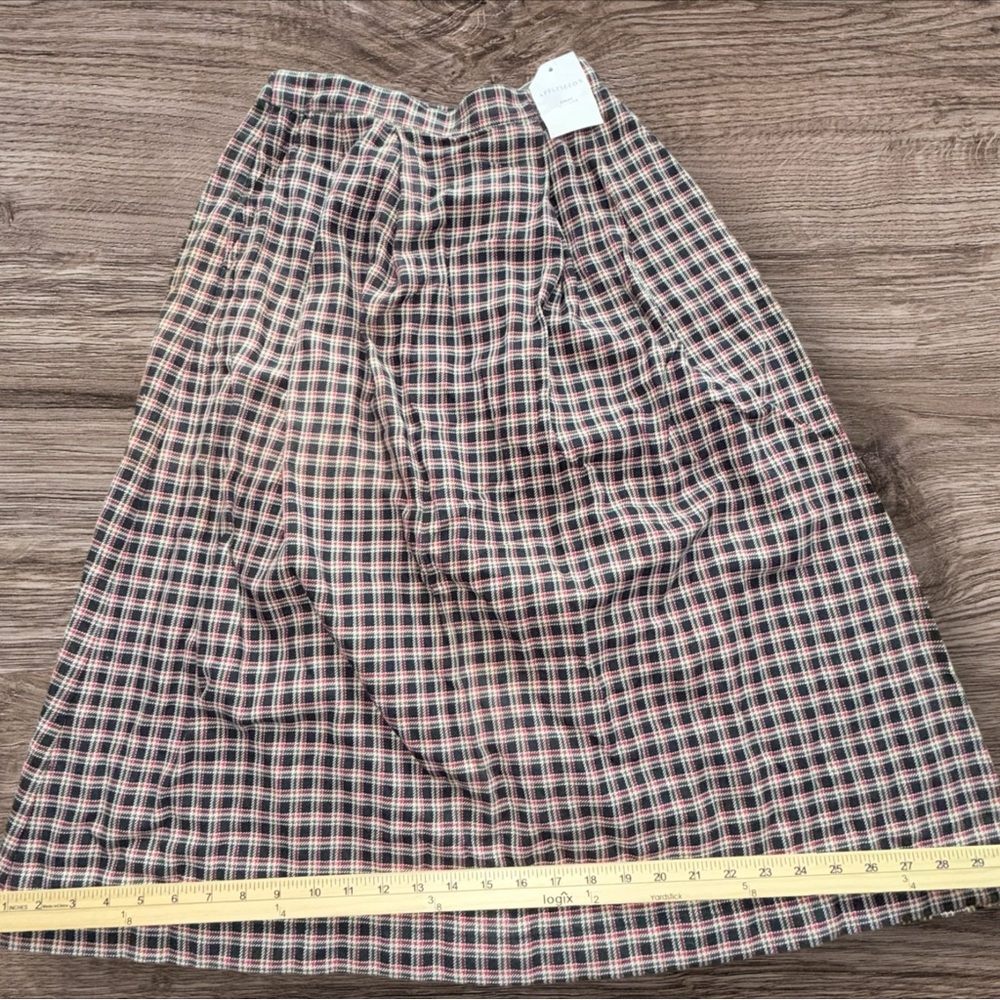 NWT Appleseeds Skirt Petite 6P Plaid Button Zip Pockets Minimalist Academia - Picture 4 of 11